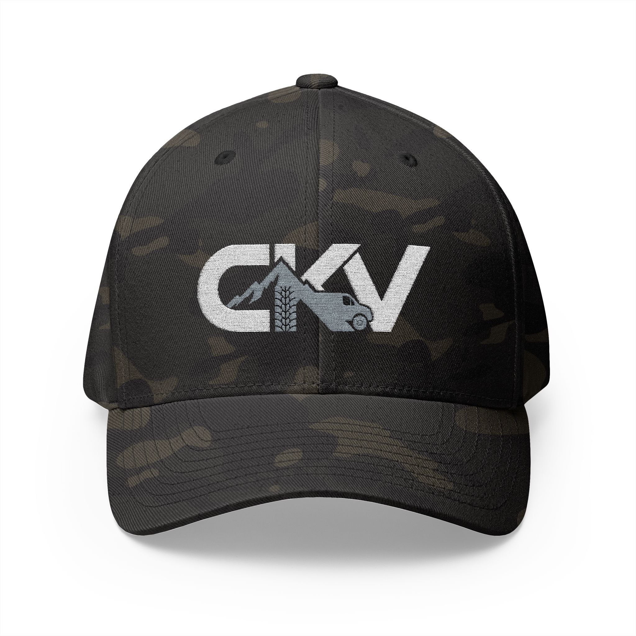 camo embroidered ckv logo cap — flextfit baseball hat